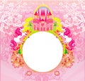 Beautiful unicorn and fairy-tale princess castle frame Royalty Free Stock Photo