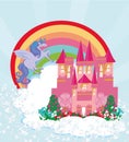 Beautiful unicorn and fairy-tale princess castle Royalty Free Stock Photo