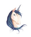 Beautiful unicorn head for children design. Watercolor illustration. Royalty Free Stock Photo