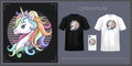 Beautiful unicorn head t-shirt design, complete with mockup