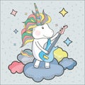 Beautiful unicorn play guitar instrument