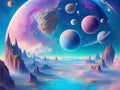 Beautiful universe with mystical planets. ai generative Royalty Free Stock Photo