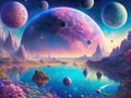 Beautiful universe with mystical planets. ai generative Royalty Free Stock Photo