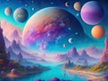 Beautiful universe with mystical planets. ai generative Royalty Free Stock Photo