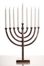 Beautiful unlit hanukkah menorah on white table. Royalty Free Stock Photo