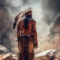 Beautiful unrecognizable native american indigenous chief around canyon. Royalty Free Stock Photo