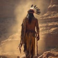 Beautiful unrecognizable native american indigenous chief around canyon. Royalty Free Stock Photo