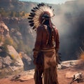 Beautiful unrecognizable native american indigenous chief around canyon. Royalty Free Stock Photo