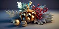 Beautiful unusual christmas metallic ball with decoration. Christmas greeting in a modern way. Generative AI