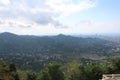 Unusual mountain landscape of low mountains in Sunny weather sky with clouds Georgia Batumi Royalty Free Stock Photo