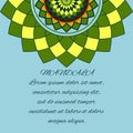 Beautiful unusual pattern, green and yellow mandala on a blue background Royalty Free Stock Photo