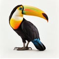 Beautiful unusual tropical bird toucan with a large beak isolated on white