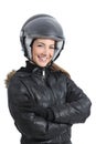 Beautiful urban biker woman with a helmet