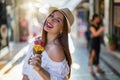 Beautiful urban girl with an ice cream in her hand