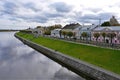 Beautiful urban landscape of Tver with view of embankment with old Russian buildings in autumn. Architecture of small town. Tver.