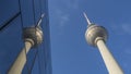 Beautiful urban reflections in the city center of Berlin, Germany, with a detail of the Tv Tower called Fernsehturm