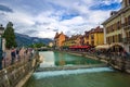 Beautiful urban scenery with colorful buildings in the old town of Annecy, Haute Savoie, France