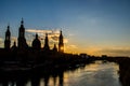 Urban sunset over the Pilar cathedral in Zaragoza, spain and the Ebro river Royalty Free Stock Photo