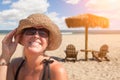 Beautiful Vacationing Woman Relaxing on The Beach Royalty Free Stock Photo