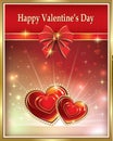 Beautiful valentine card with hearts and ribbon with bow