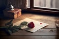 Beautiful valentine handwritten letter with rose for Valentine\'s day. Generative AI