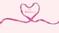 Beautiful Valentine`s Day background with violet silk ribbons and shape hearts purple color