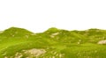 Beautiful valley with hills, 3d rendering. Green grass field isolated on a white background. Landscape of a lawn. Royalty Free Stock Photo