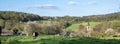 beautiful valley of slenaken in spring under blue sky with blossoming trees Royalty Free Stock Photo