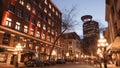 Beautiful Vancouver Gastown at night - the historic district of the city - VANCOUVER, CANADA - APRIL 11, 2017