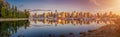 Beautiful Vancouver skyline and harbor with idyllic sunset glow, British Columbia, Canada Royalty Free Stock Photo