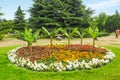 Beautiful variegated flowerbed in Greenwich Park, London on a sunny summer day.