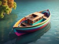 a 3d isometric old big size colorful boat in the river