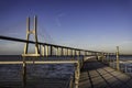 The beautiful Vasco da Gama bridge over the Tagus river in Lisbon Royalty Free Stock Photo