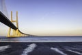 The beautiful Vasco da Gama bridge over the Tagus river in Lisbon Royalty Free Stock Photo