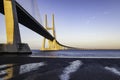 The beautiful Vasco da Gama bridge over the Tagus river in Lisbon Royalty Free Stock Photo