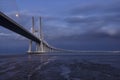 The beautiful Vasco da Gama bridge over the Tagus river in Lisbon, Portugal. One of the longest suspended construction in the Royalty Free Stock Photo