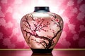 Beautiful vase with sakura blossom on the wall background