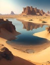 Beautiful vast desert with a crystal-clear water of oasis, reflection water, nature