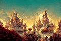 Beautiful vast fantasy Renaissance Palace Courtyard. AI created a digital art illustration