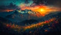 Beautiful vast mountain sunrise scenery