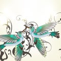 Beautiful Vector Background With Humming Birds In Watercolor Sty
