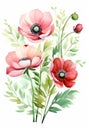 Beautiful vector card with nice watercolor anemone flowers. Generative AI Royalty Free Stock Photo