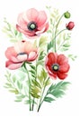 Beautiful vector card with nice watercolor anemone flowers. Generative AI