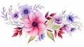 Beautiful vector card with watercolor anemone flowers and leaves Generative AI Royalty Free Stock Photo