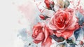 Beautiful vector card with watercolor roses. Hand-drawn illustration. Generative AI Royalty Free Stock Photo