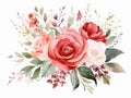 Beautiful vector card with watercolor roses. Hand-drawn illustration. Generative AI Royalty Free Stock Photo