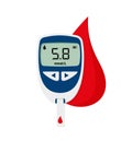 Beautiful vector diabetic icon. Glucometer cartoon sign. Blood glucose meter pictogram. Medical editable illustration isolated on