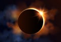 Beautiful vector eclipse illustration with yellow light rays and