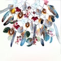 Beautiful vector fashion boho illustration with dreamcatcher feathers and berries Royalty Free Stock Photo