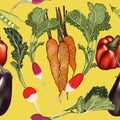 Beautiful vector food pattern from vegetables carrot, radish and